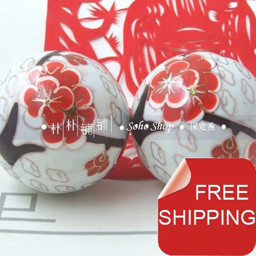 

Cloisonne iron balls,gorgeous red plum blossom,an unforgettable noble gift. 50mm chime health balls.Red paper box.Free shipping.