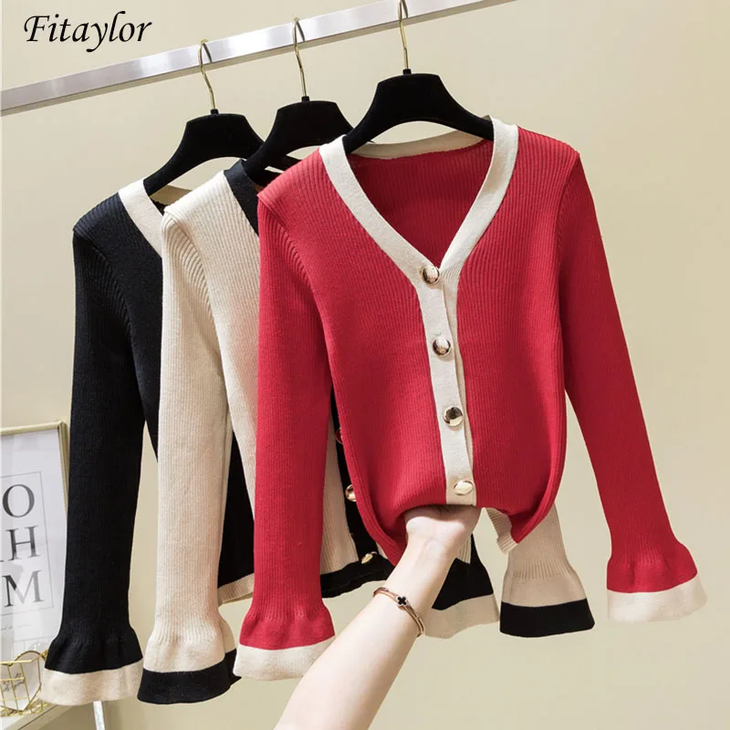 

Fitaylor 2019 Spring Sweater Women Short Cardigan Coat Female Knitted Sweater V-Neck Long Sleeve Casual Croche Woman Tops
