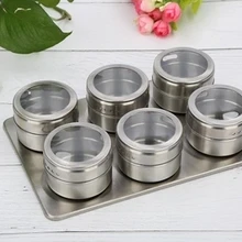 High quality magnetic dustproof visible stainless steel seasoning jar cruet camping outdoor barbecue 6 flavor seasoning box