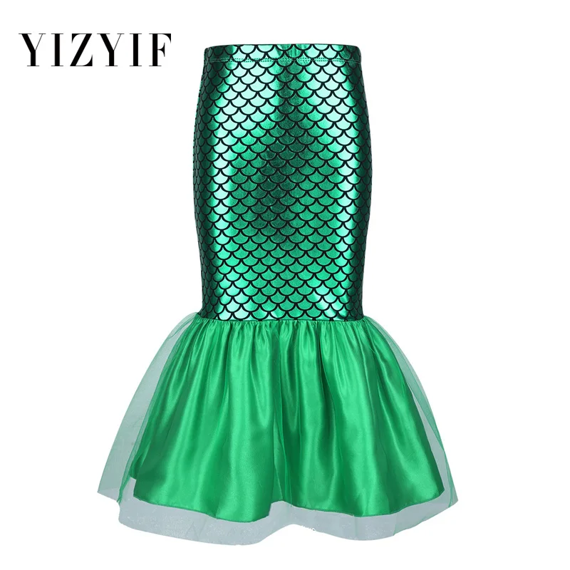 YiZYiF Kids Girls Mermaid Tail Skirts Glossy Fish Scale Printed