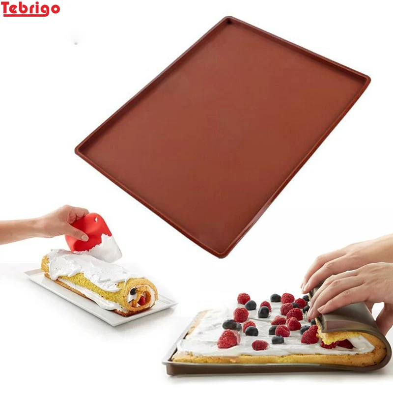 

Tebrigo Small Non-stick Silicone Oven Mat Cake Roll Mat Baking Mat Functional Baking Macaron Cake Pad Swiss Roll Pad Bakeware