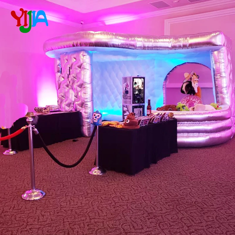 cheap New Diamond Small House Size 15ft Inflatable Photo Booth Tent with LED strips around And Curve Bar for Props for Party hot Sell