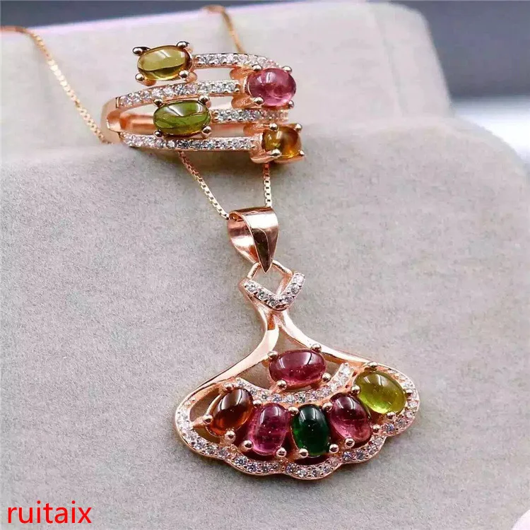 

KJJEAXCMY boutique jewels 925 sterling silver inlaid with natural tourmaline pendant and ring suit for necklace.