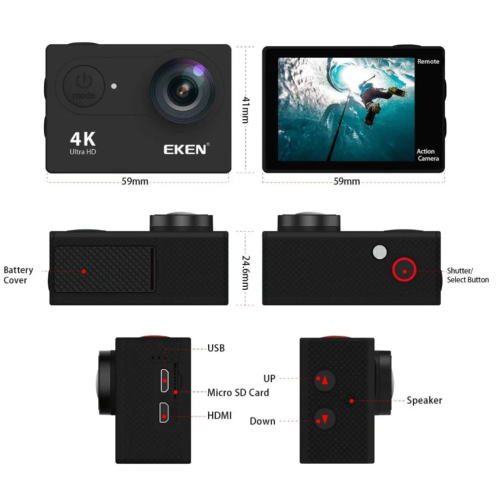 Экшн-камера eken H9R/H9 Ultra HD 4K WiFi 1080 P/60fps дистанционное управление спортивная видеокамера DV go Водонепроницаемая pro Camer