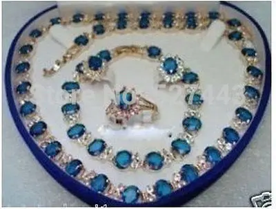 

Wholesale Blue Stone Sapphire Set Necklace Bracelet Earrings Ring (A0503)