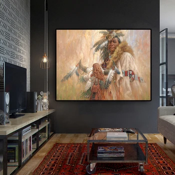

Native Indian Tribute Oil Painting on Canvas Posters and Prints Scandinavian Wall Religion Art Picture for Living Room