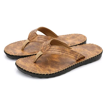 

Fashion Breathable Slippers Summer Shoes Pu Leather Flip Flops Men Beach Slippers Best Quality Beach Sandals S253