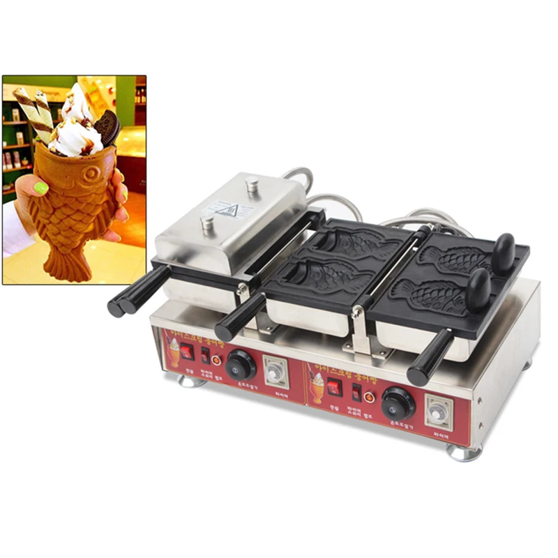 Electric 4 PCS Big fish taiyaki waffle maker Korea Style taiyaki snack