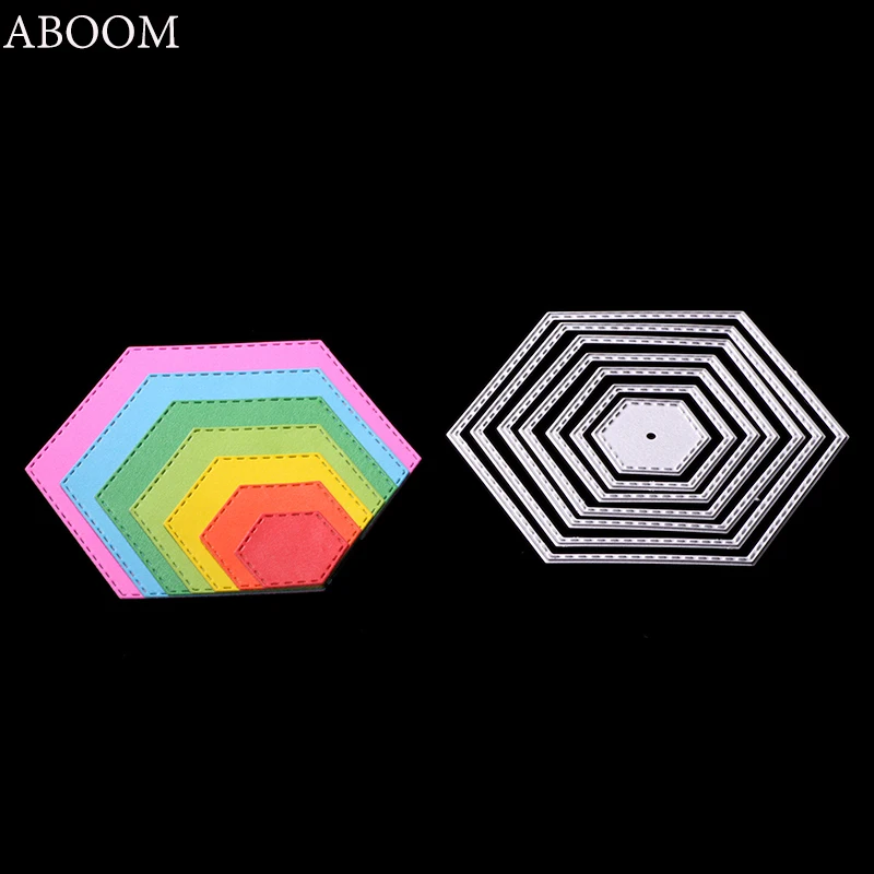ABOOM 7PCS/set Hexagon Spiral Die Cut Metal Cutting Dies Stencils DIY