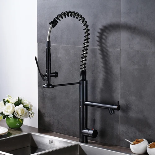 Black bronze Роскошный черный бронзовый весенний кухонный смеситель, кран для раковины с одной ручкой, смеситель для раковины, кухонный кран с вращением на 360 градусов - Цвет: Black bronze