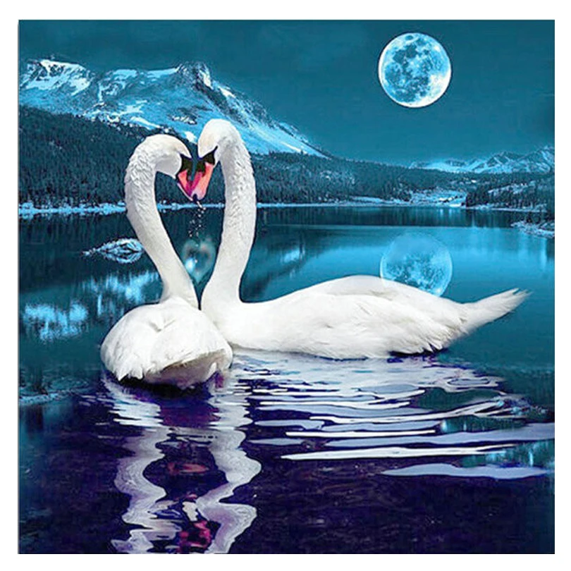 

5D DIY Diamond Embroidery Moon Swans Square Rhinestone Sets Full Diamond Painting Cross Stitch Needleworks JS1064