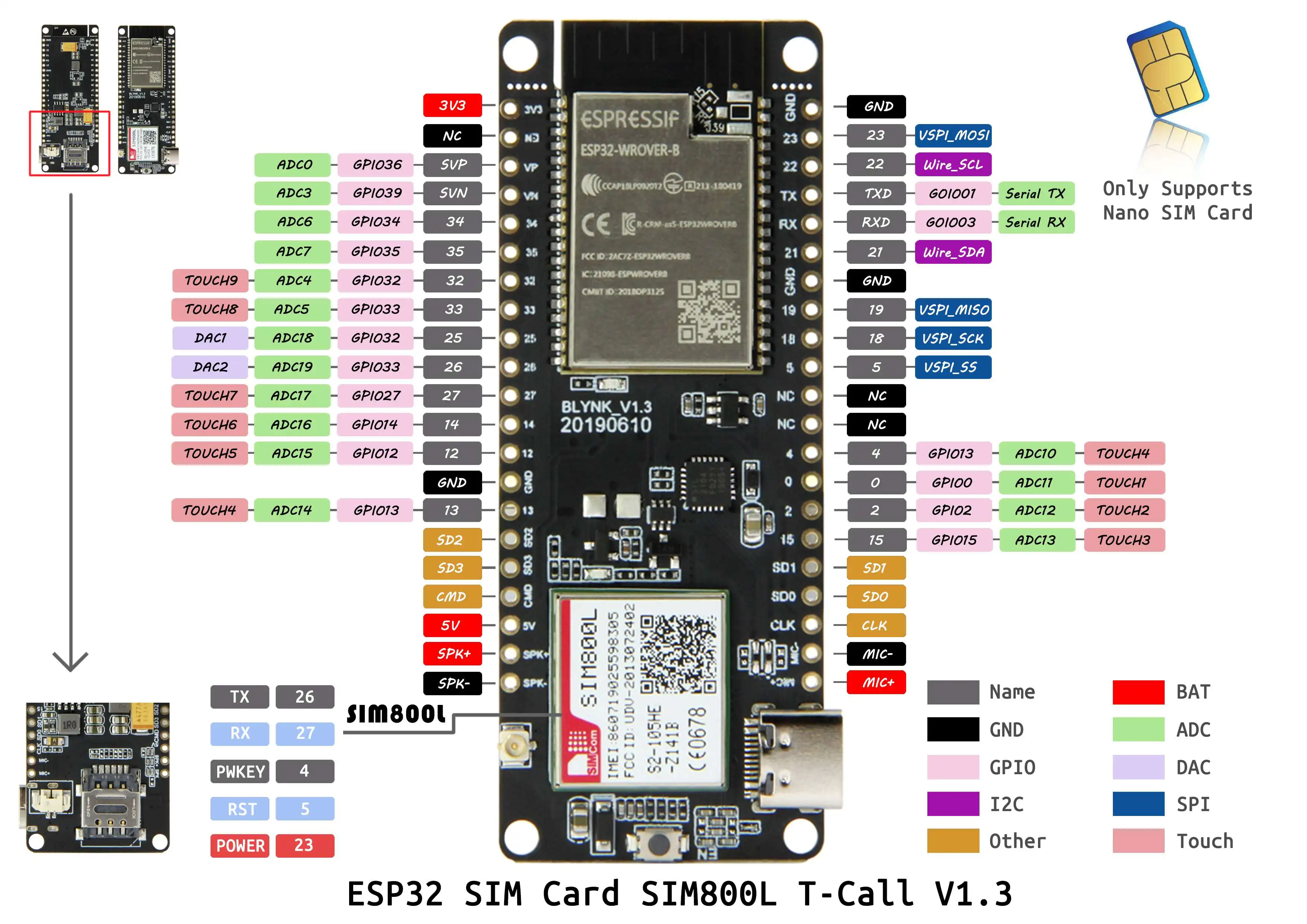 TTGO t-вызов V1.3 ESP32 беспроводной модуль GPRS антенна sim-карта SIM800L модуль
