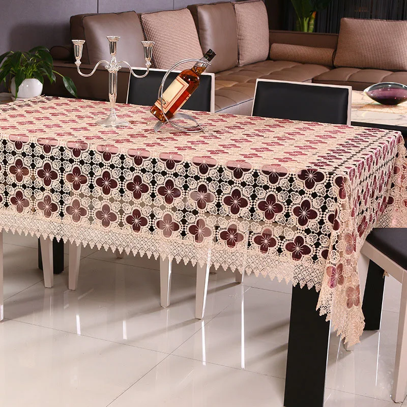 

European Luxury Table Cloth Lace Embroidery Hollow Out Flower Tablecloth For Wedding Party Home Table Decoration