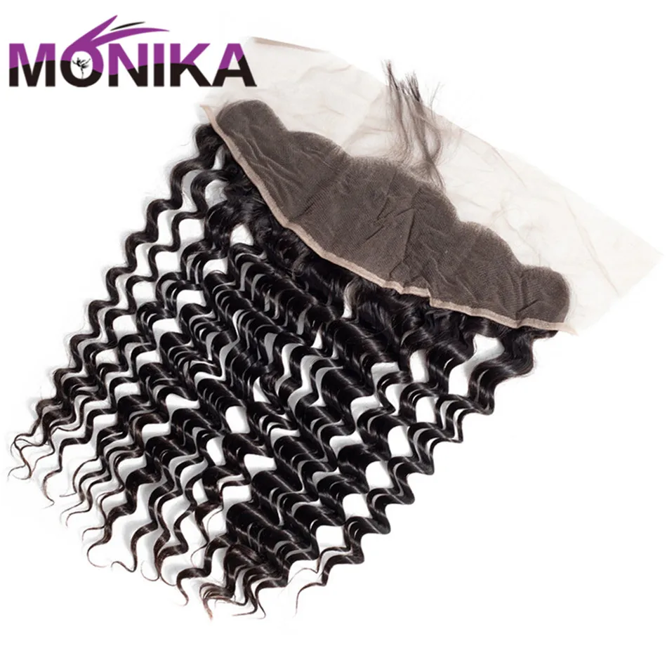 Monika Hair Peruvian Deep Wave Closure 13x4 Ear To Ear Lace Frontal Closure 130% Density Non Remy Human Hair Swiss Lace Closure