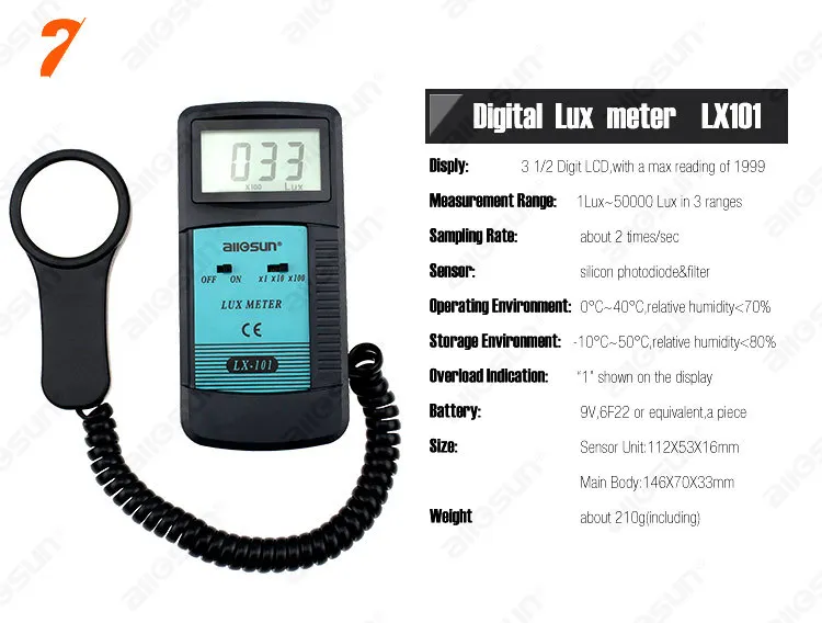 All Sun LX101 Luxmeter Luminometer Tester Photometer Digital LCD Light Meter