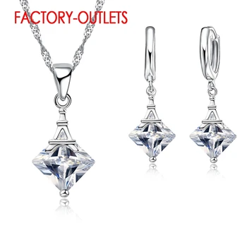 

925 Sterling Silver Bridal Jewelry Sets Fashion Jewelry Romantic Square CZ Crystal Women Girls Engagement Anniversary