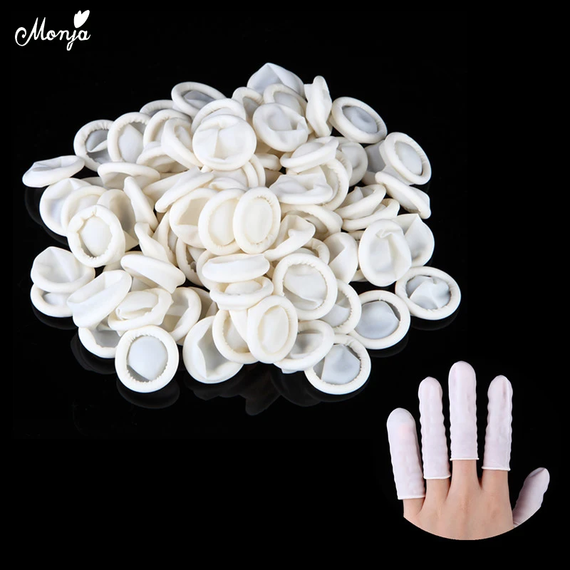 

Monja 100Pcs Nail Art Finger Cots Latex Fingertips Protective White Small Rubber Gloves Protector Cover Manicure Tools