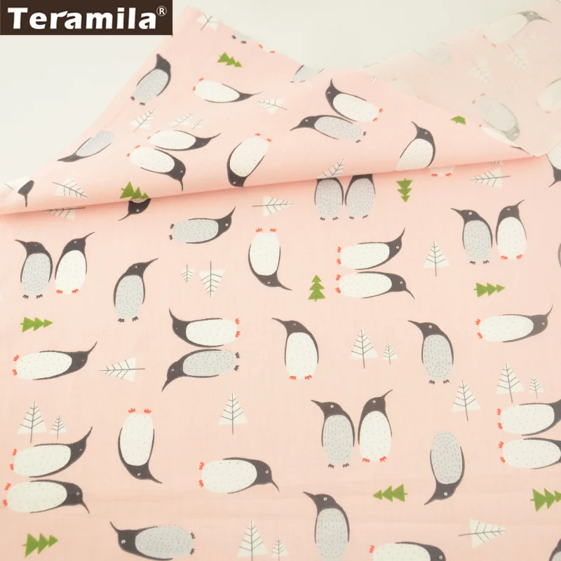 

Teramila Fabrics Twill Printed Cartoon Penguin Designs 100% Cotton Light Pink Quilting Patchwork Tissue Home Textile Crafts