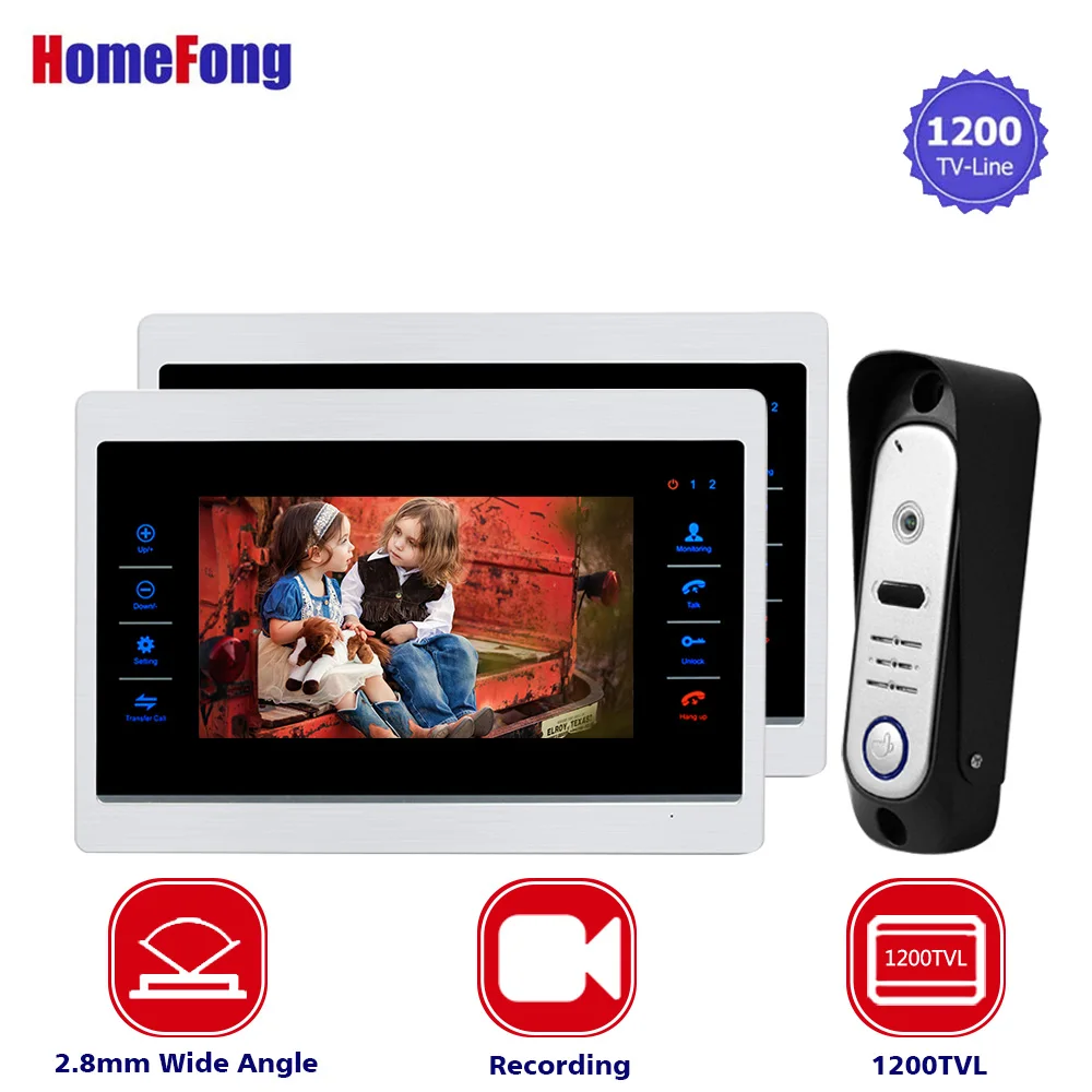

Homefong 7 Inch Color Screen Video Doorphone Intercom System 2 Monitors + Wide Angle IR HD Camera 1200TVL 100 Degree