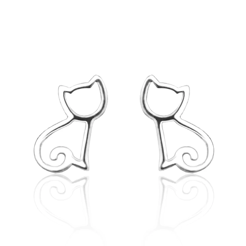 925 Sterling Silver Cute Cat Stud Earrings For Women Fashion Fine Jewelry Trendy Beautiful Simple Style High Quality Earring (1)