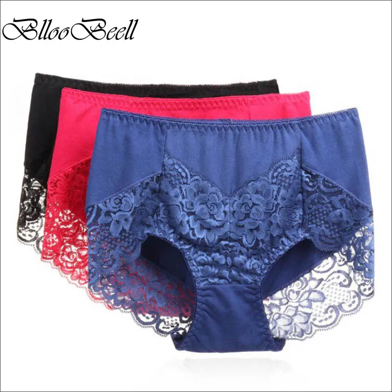 

BllooBeell 3piece Women's Cotton Underwear Panties Girls Sexy Lace Briefs Hollow Out High Mid-Rise Ladies Lingerie Big Size XXXL