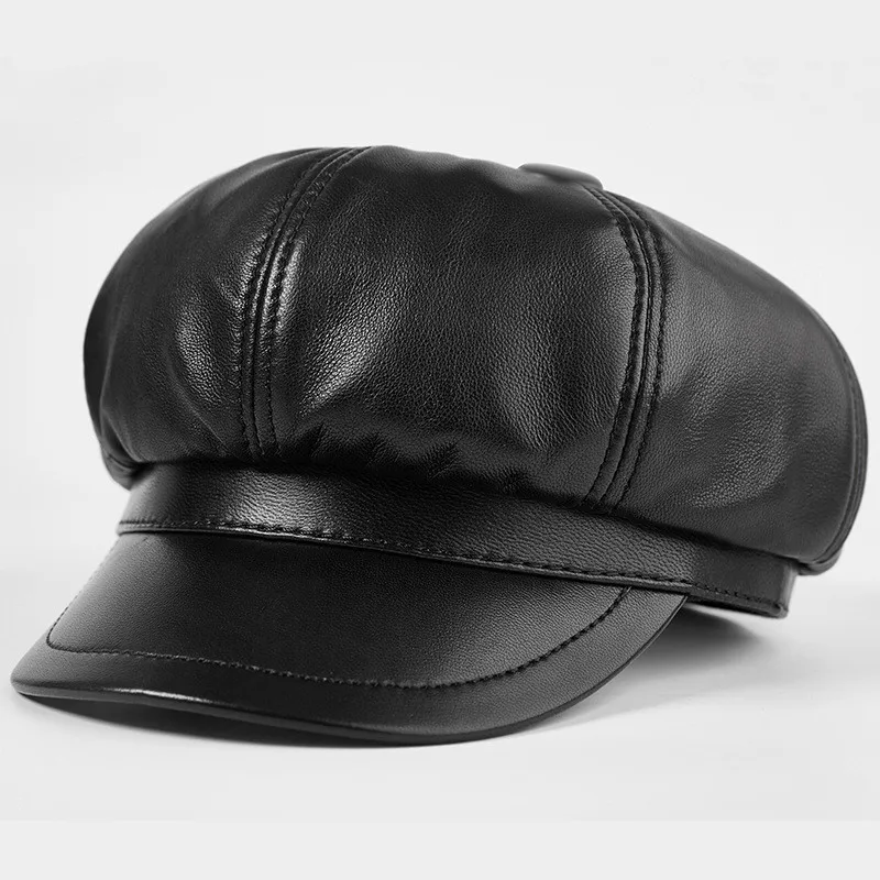Spring Autumn Genuine Leather Beret Hat Female Sheepskin British ...