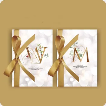 

free shipping 2pcs wedding favor party can custom first letter of bride and groom name card oath ribbon 2 book photo props