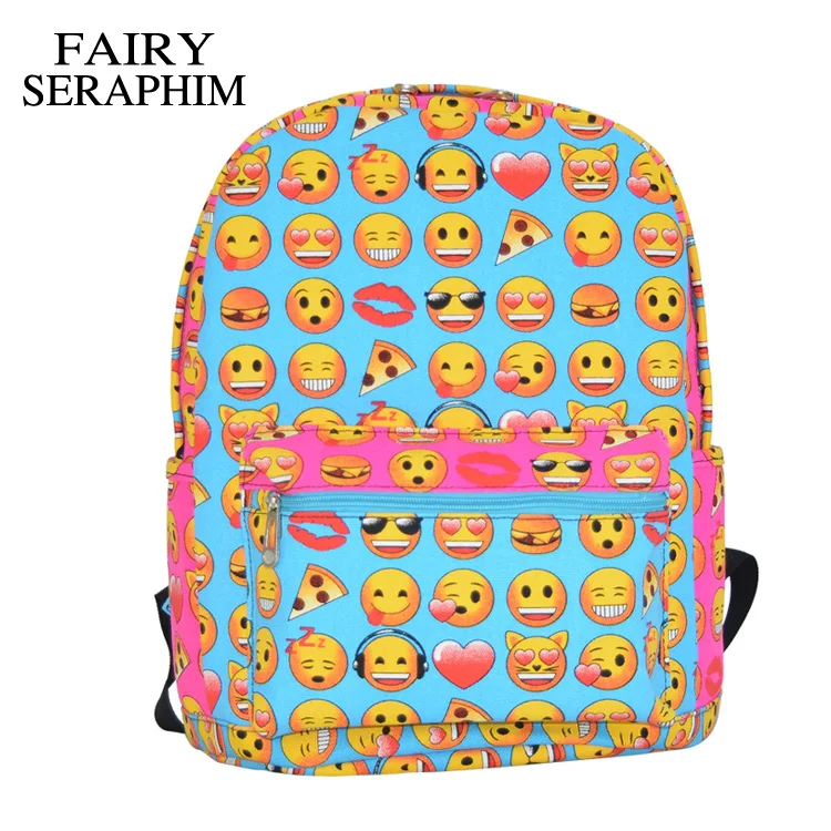 

FAIRY SERAPHIM New design children emoji school bag fashion printing faces style teenagers backpack blue and pink kids schoolbag