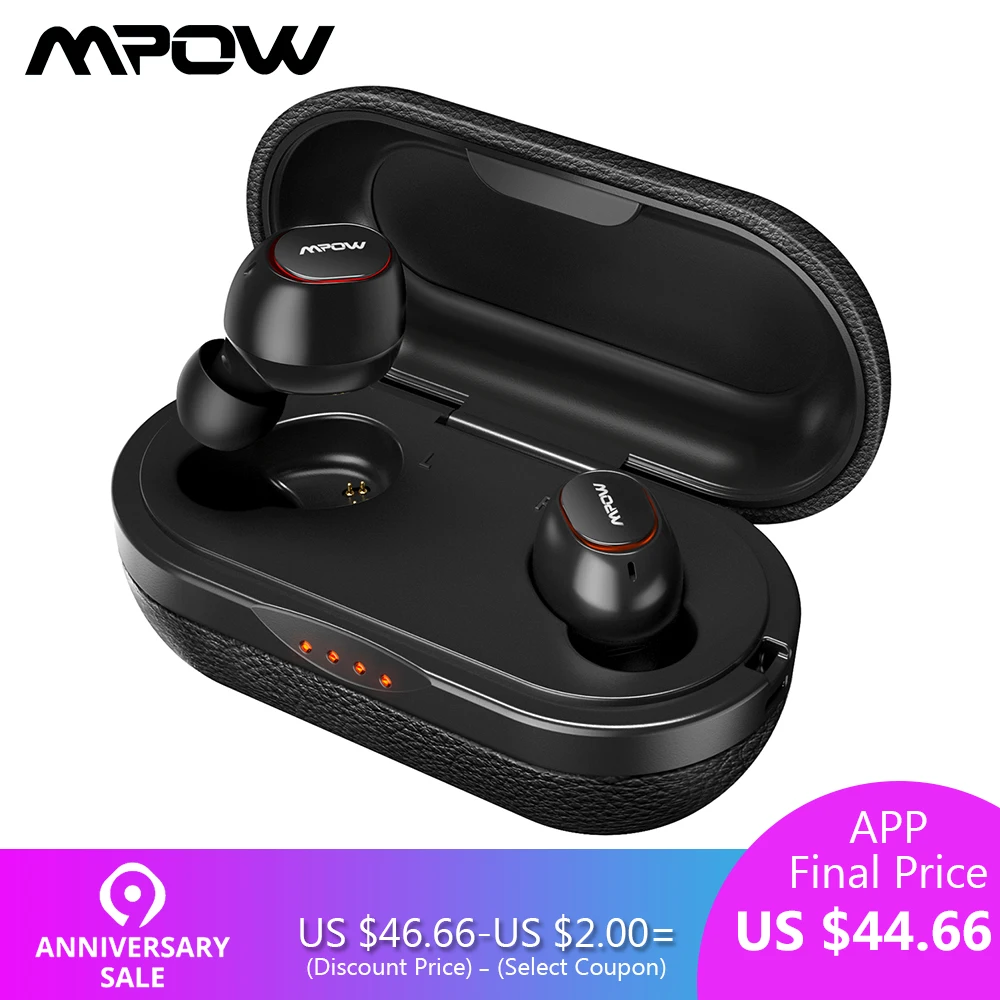Mpow T5 TWS Bluetooth 5.0 Earphone 3D Stereo Wireless Handsfree Earphones Mini AptX Earbuds IPX7 Waterproof With 36H Playtime