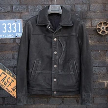 Осенне-зимняя мужская куртка из натуральной воловьей кожи для отдыха, модный стиль, мотоциклетная одежда с отворотами, приталенный однобортный пиджак