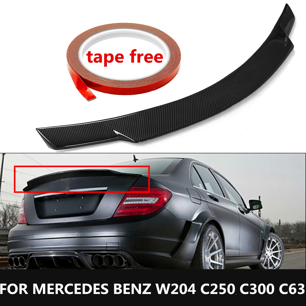 

High quality Carbon Fiber Rear High Kick Trunk Spoiler Wing for Mercedes For Benz W204 C250 C300 C63 08-14