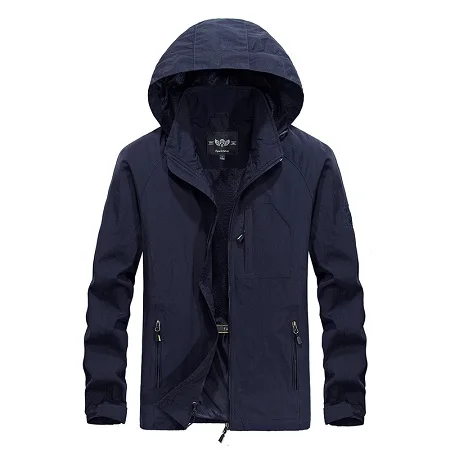 HANQIU брендовая водонепроницаемая куртка мужская Свободная ветрозащитная однотонная куртка с капюшоном мужская верхняя одежда тактическая куртка - Цвет: Dark blue