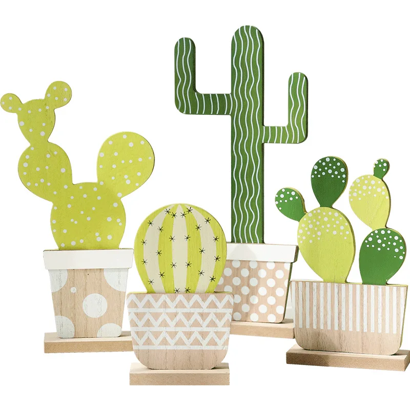 

Natural Wooden Cactus Model Desktop Plant Ornaments Children's Room Decoration Accessories Organic Material Cactus Home Decor