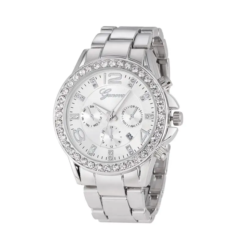

High Quality Ladies Watch Women Vintage HOT Luxury Geneva Watch Women's Date Stainless Steel Quartz Analog Wristwatch 50p