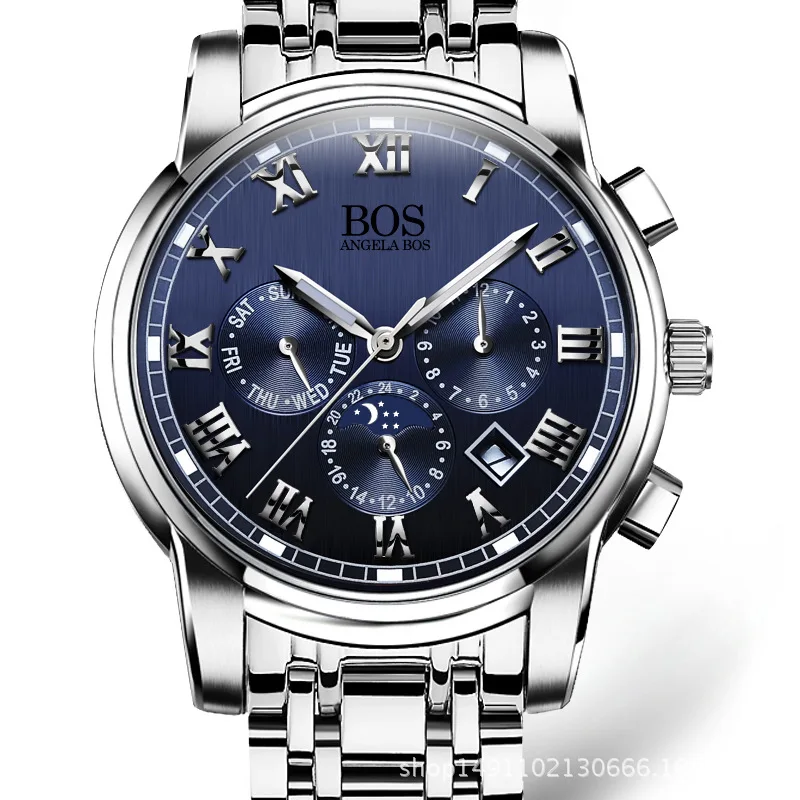 

zegarki meskie Date Week Month Sub Dial Work Waterproof Luminous Steel Mens Watches Top Brand Men's Watches Quartz Wristwatch