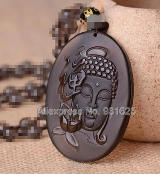 

Chinese Handwork Natural Ice Clear Obsidian Carved Blessing Buddha GuanYin Amulet Lucky Pendant + Beads Necklace Fashion Jewelry