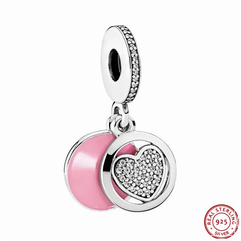 925 стерлингового серебра шикарный гравировальный прозрачный CZ Розовая эмаль преданная подвеска с сердечком DIY Fit PANDORA Подвески для изготовления ювелирных изделий FL588