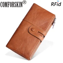 COMFORSKIN Hot Brand New Arrivals Long Vintage RFID Genuine Leather Men's Wallets Retro Men Leather Large Capacity Zipper Purse COMFORSKIN Hot Brand New Arrivals Long Vintage RFID Genuine Leather Men's Wallets Retro Men Leather Large Capacity Zipper Purse