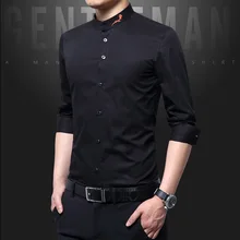 Новые модные мужские однотонные рубашки с длинными рукавами мужские на сезон осень-весна деловая Рабочая одежда мужская рубашка повседневные топы с вышивкой