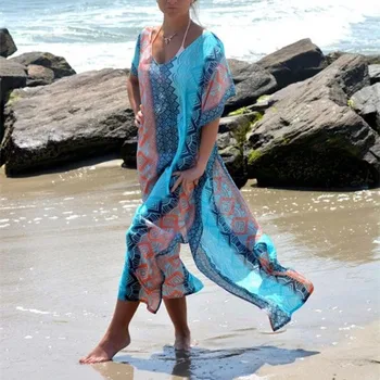 

Long Printed Chiffon Bikini Cover Up Women Bikini Cover Up Swimwear Women Robe De Plage Cardigan Beach Blanket Swimsuit Ups