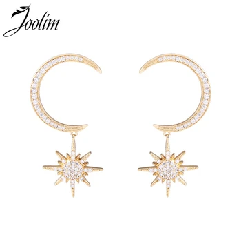 

JOOLIM High End Gold Finish Crystal Pave Moon Star Dangle Earring High Quality Brass Jewelry Wholesale