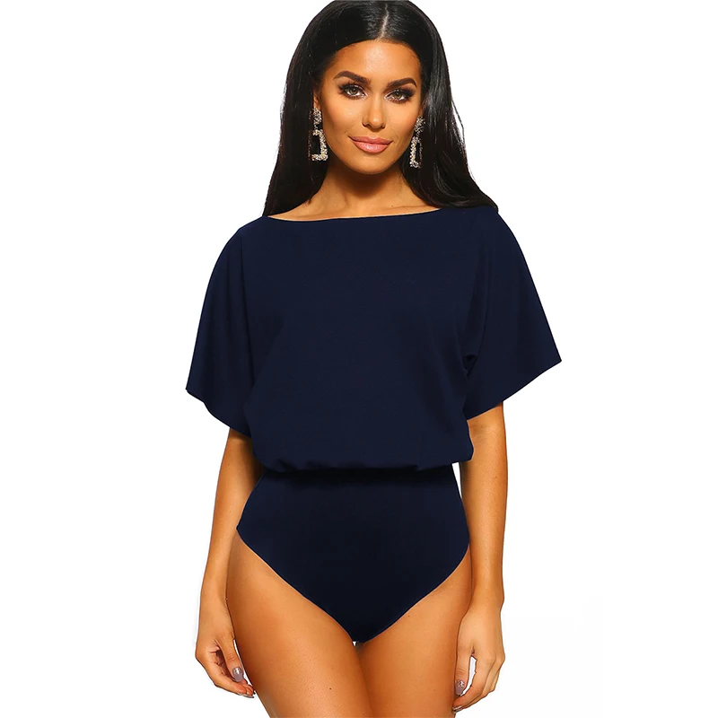 SEBOWEL 2019 الصيف الأبيض/أسود/البحرية النساء ارتداءها عارضة الصلبة س الرقبة نصف كم حللا الإناث الملابس الجسم قمم playsuit