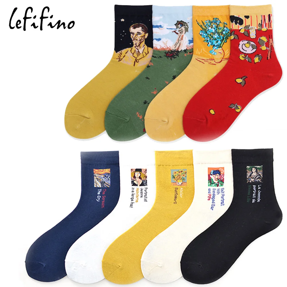 

Korea Fashion Women Socks Ukraine Elegant Happy Cotton Sock Van Gogh/Picasso Famous Oil Painting Creative Knit Art Socks Ne56430