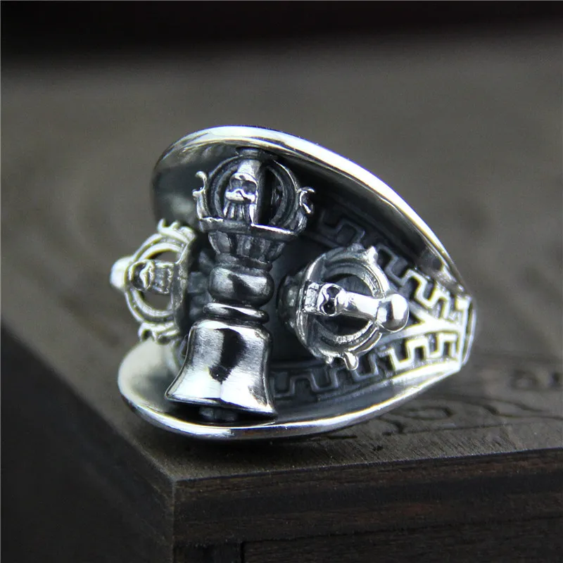 

C&R Pure 925 Sterling Silver Rings Vintage Buddhist Vajra ring men's Thai Silver ring Religious Fine Jewelry Size 8-12