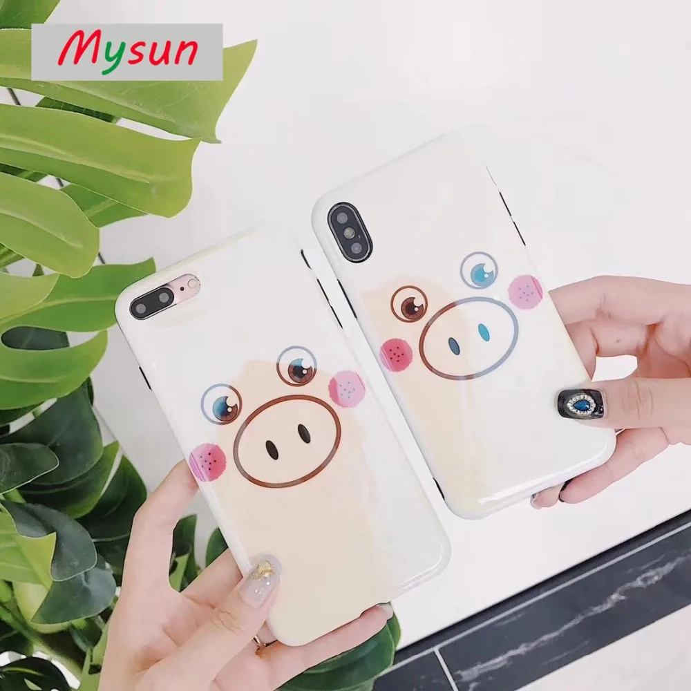 

Luxury Blue-ray Cartoon Cute Pig Phone Case For iphone X case Soft TPU Silicon Cover For iPhone 6 6s 7 8 plus Mobile Phone Capa