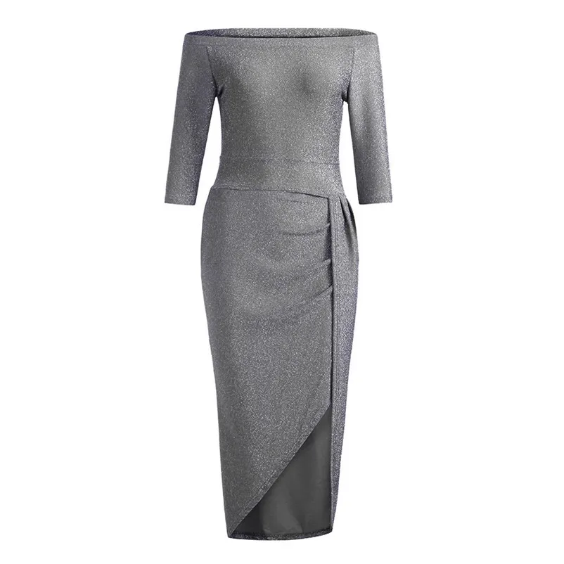 Women elegant vintage Off Shoulder High Slit Bodycon Dress Long Sleeve Dresses Evening dress women party sexy vestido N05#N (5)