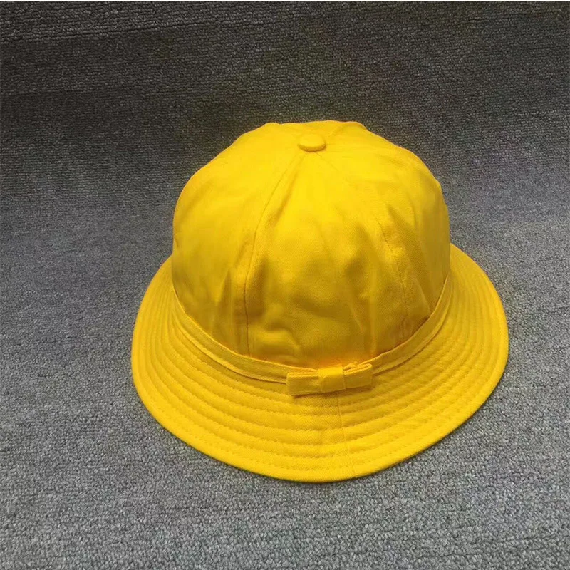 New Yellow Black Bow Bucket Hat For girl Summer Women Outdoor Hiking