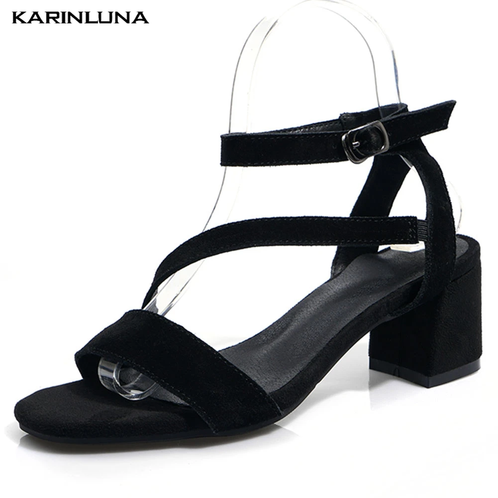 

KarinLuna 2019 Women Shoes Big Size 33-43 Cow Suede Sweet Elegant Summer Sandals High Heels Party Shoes Woman