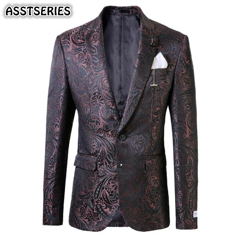 Luxury Blazer Male Fashion Jacquard Fabric Single Breasted Wedding ...