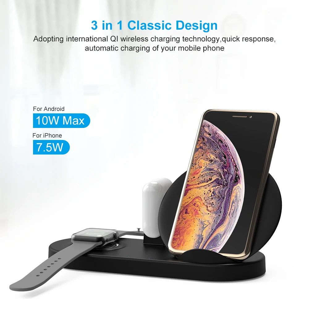Беспроводное зарядное устройство 4 в 1 для Iphone 11 Pro XS MAX XR 8 Plus X Apple Watch Series 5 3 2 Iwatch